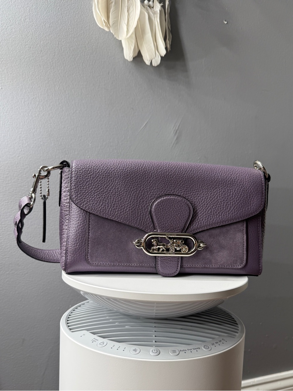 Coach Purple Leather Shoulder Bag with Silver Hardware